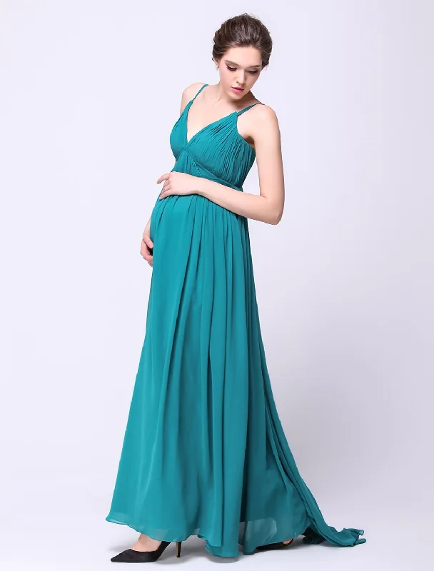 A-Line Open Back Formal Evening Dress Spaghetti Strap Sleeveless Sweep / Brush Train Chiffon with Draping