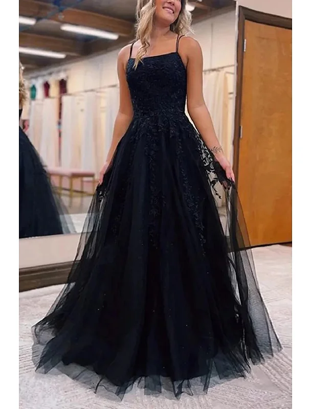 Ball Gown Prom Dresses Princess Dress Formal Wedding Party Sweep / Brush Train Sleeveless Spaghetti Strap Tulle with Pleats Appliques