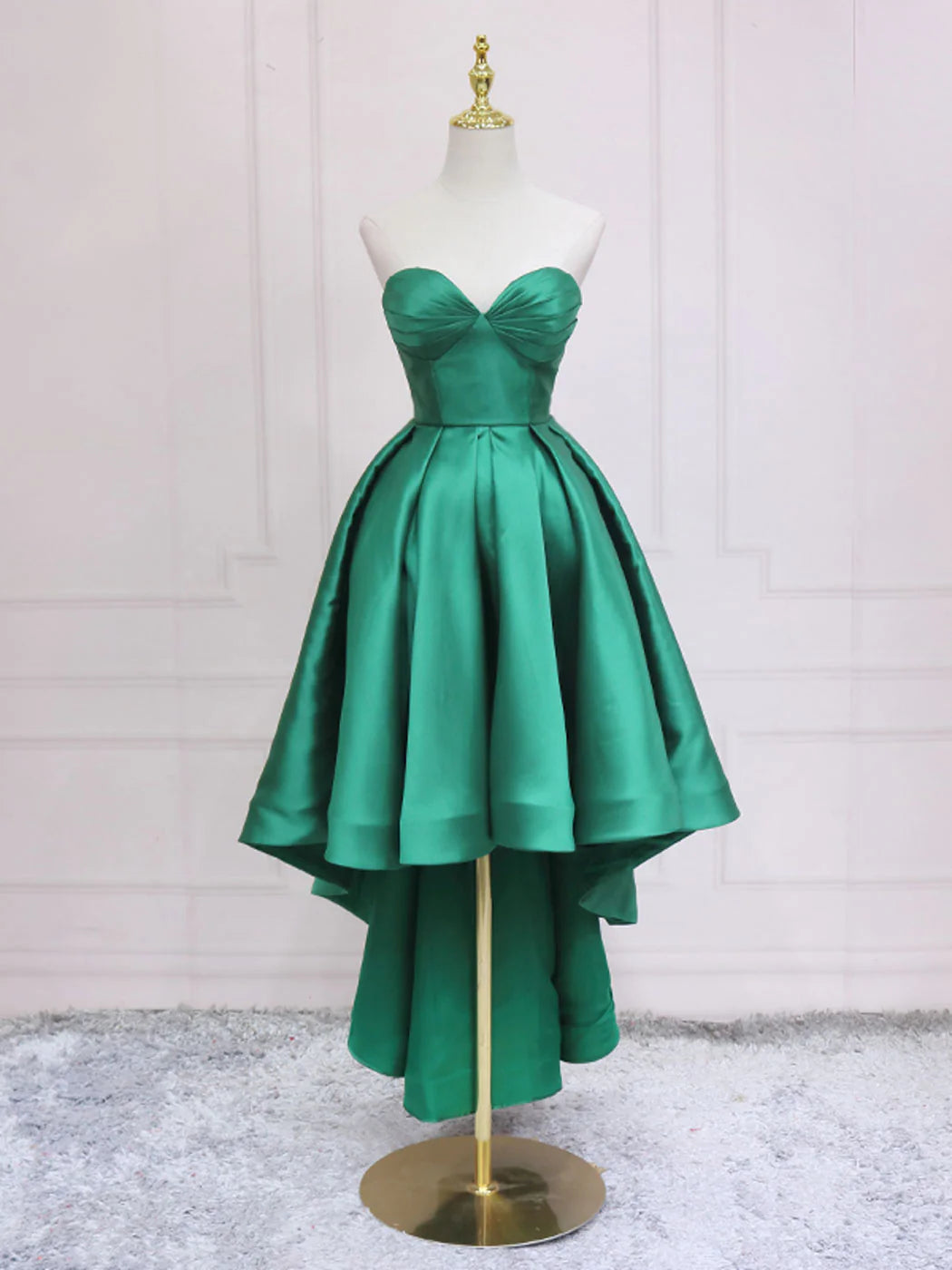 Cute A-Line Sweetheart Neck Green High Low Prom Dress Homecoming Dress