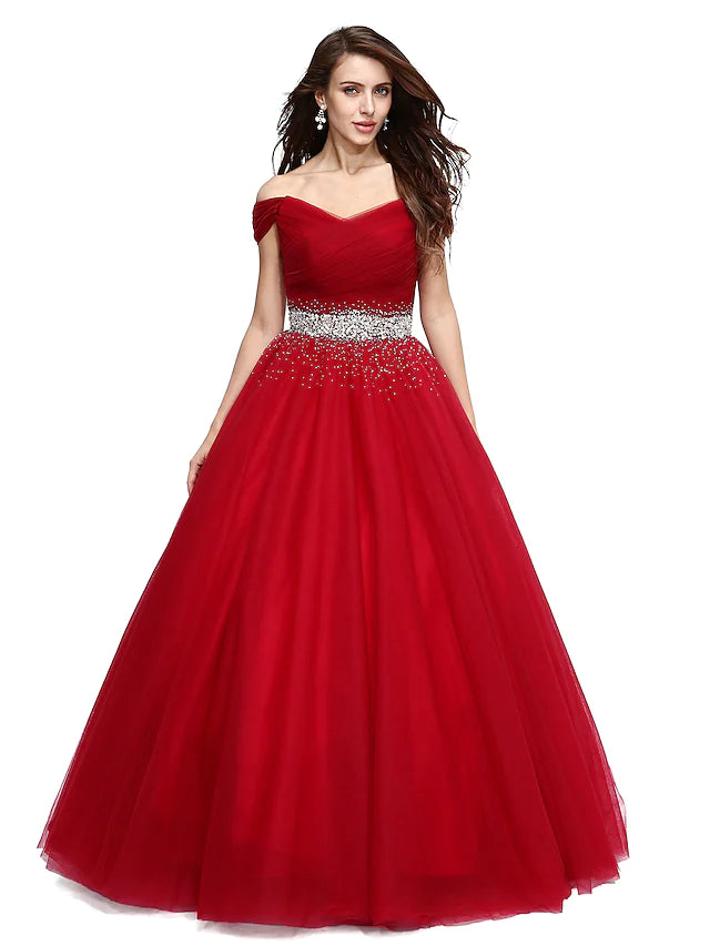 Elegant Dress Formal Evening Floor Length Sleeveless V Wire Tulle with Beading Sequin