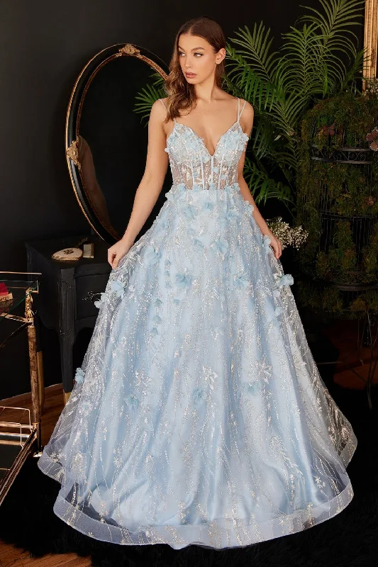 Floral Sheer Bodice Ball Gown By Ladivine CB105 - Women Evening Formal Gown - Special Occasion