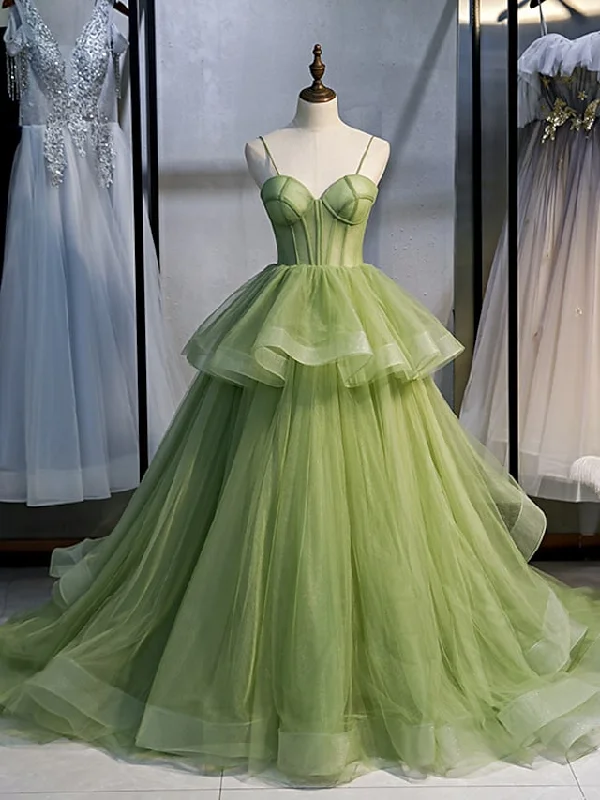 Quinceanera Dresses Elegant Dress Performance Court Train Sleeveless Spaghetti Strap Tulle with Ruffles