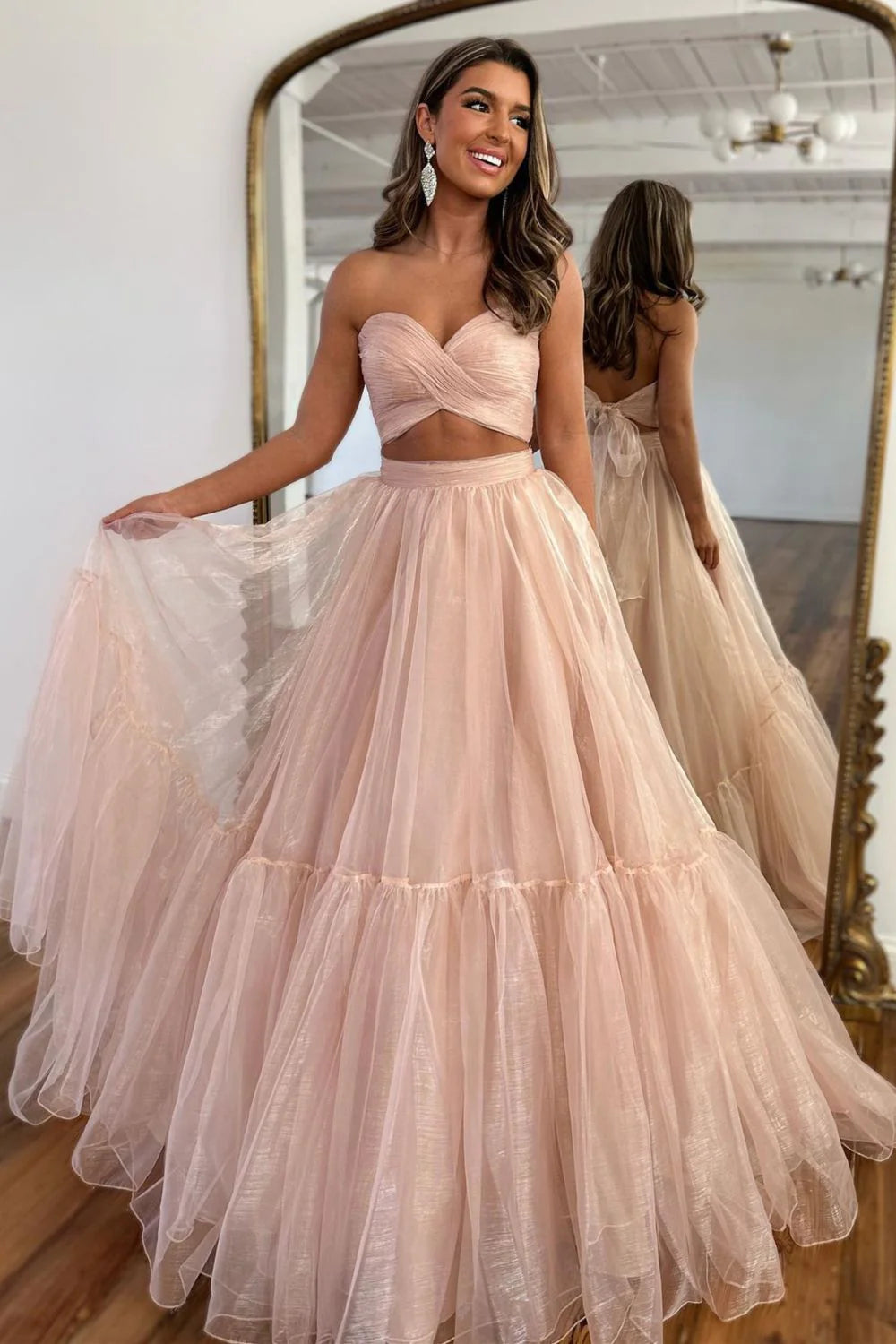 Sweet A-Line Sweetheart Long Tulle Prom Dress With Detachable Sleeves