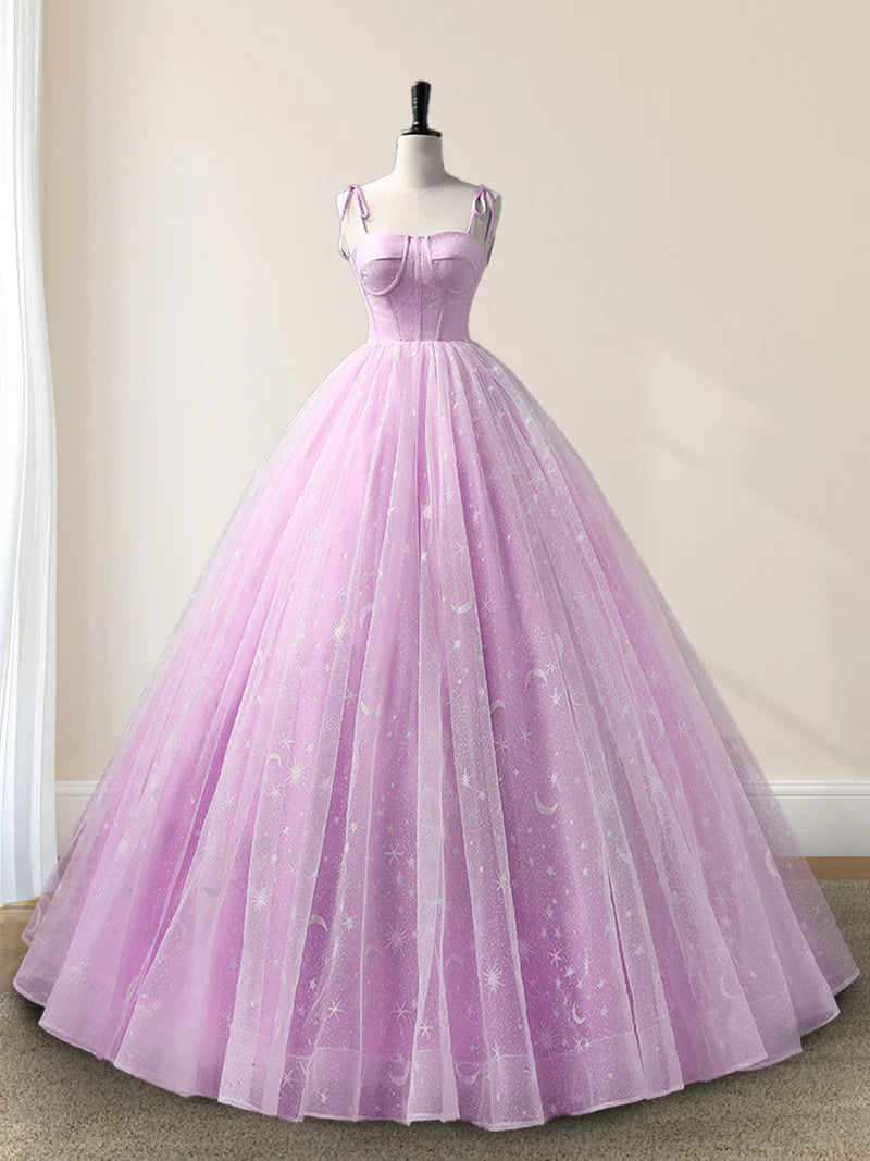 Sweetheart A-Line Tulle Long Prom Dress Sleeveless Quinceanera Dresses