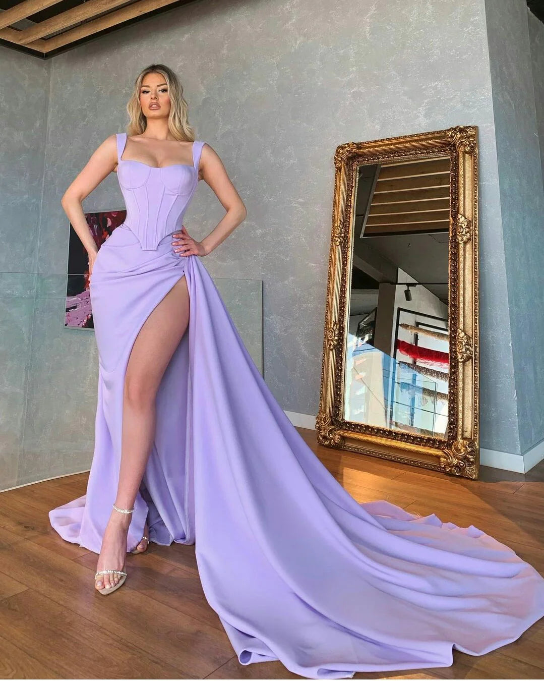 Unique Lilac Satin Mermaid Sexy Prom Dress Online Evening Formal Gown