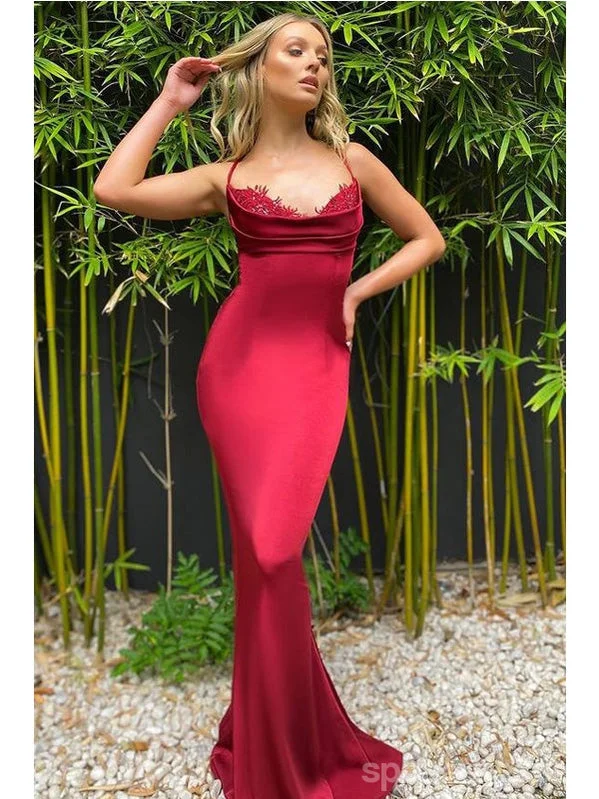 Sexy Red Mermaid Spaghetti Straps Cheap Maxi Long Prom Dresses,13257