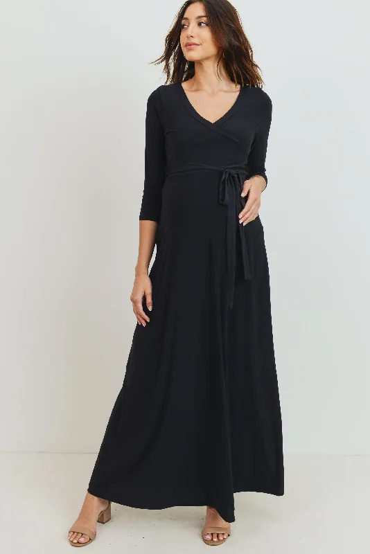 Tie Front Maternity/Nursing Wrap Maxi Dress