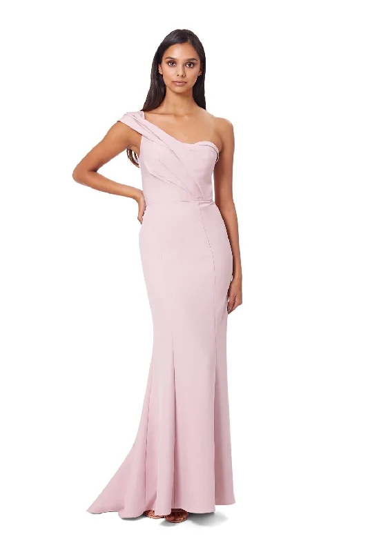 Annabelle One Shoulder Fishtail Maxi Dress with Pleated Shoulder Detail