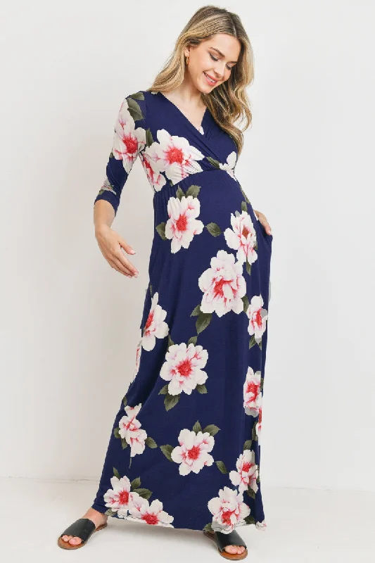 Floral 3/4 Sleeve Maternity/Nursing Maxi Dress