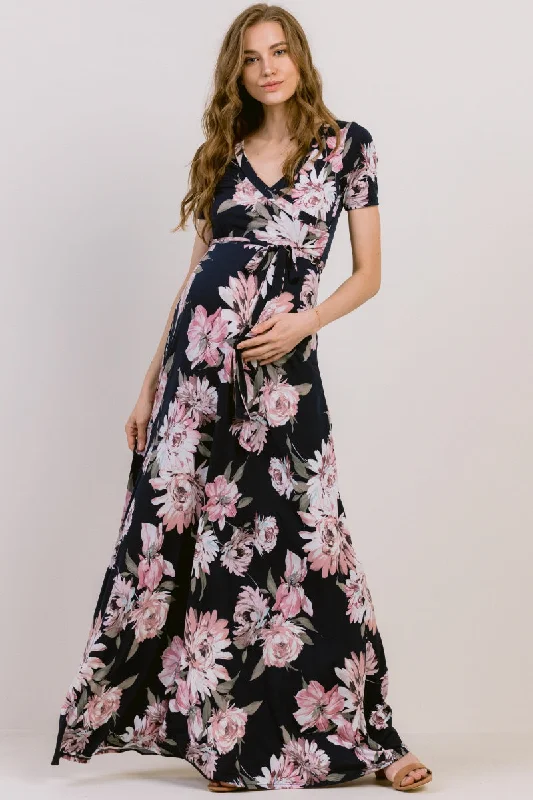 Floral Ity Jersey Maternity/Nursing Maxi Dress