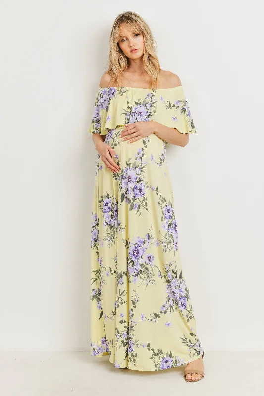 Floral Off Shoulder Maternity Maxi Dress