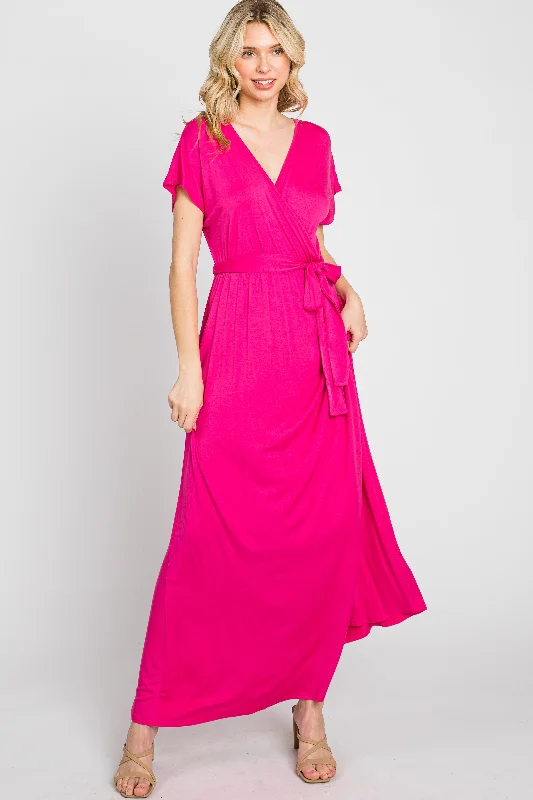 Fuchsia Basic Wrap Maxi Dress