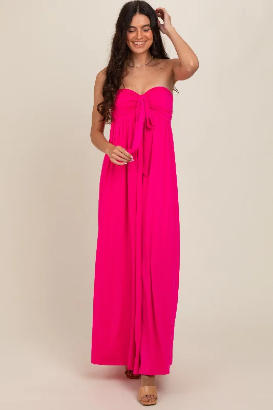 Fuchsia Front Knot Halter Maxi Dress