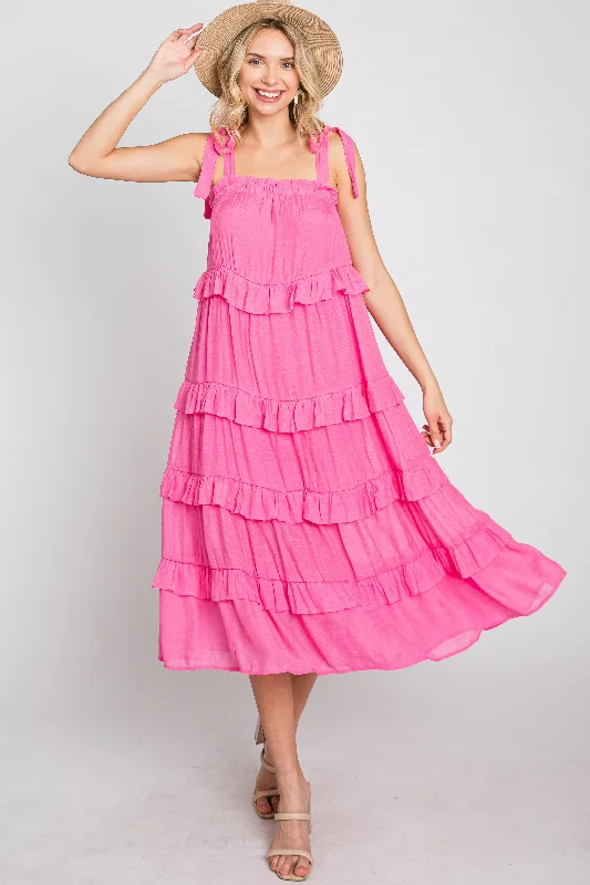 Fuchsia Ruffle Tiered Midi Dress