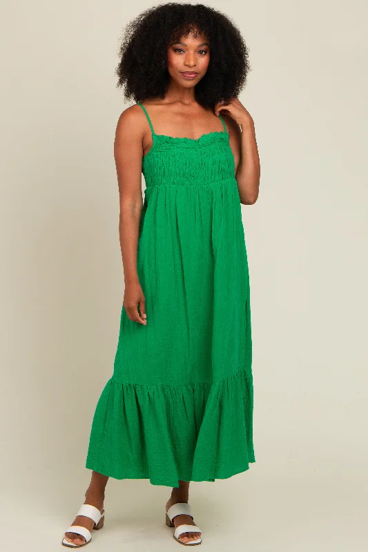 Green Smocked Maxi Dress