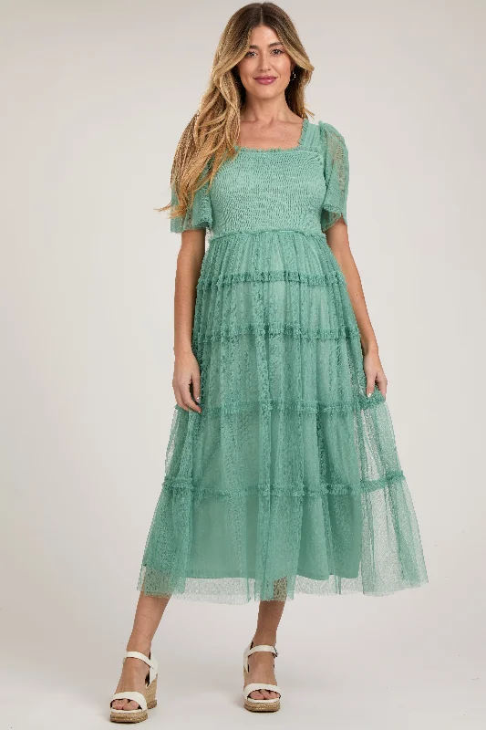 Jade Ruffled Mesh Maternity Maxi Dress