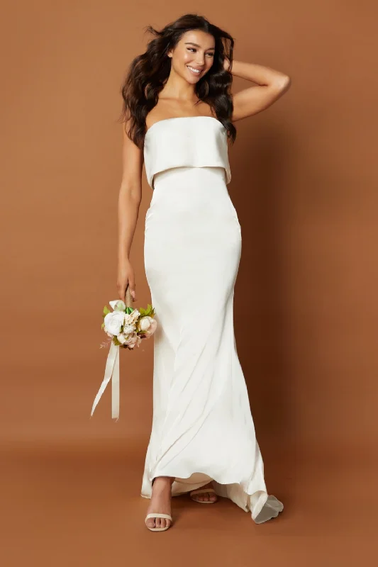 Jetaime Strapless Maxi Dress with Overlay and Button Back Detail