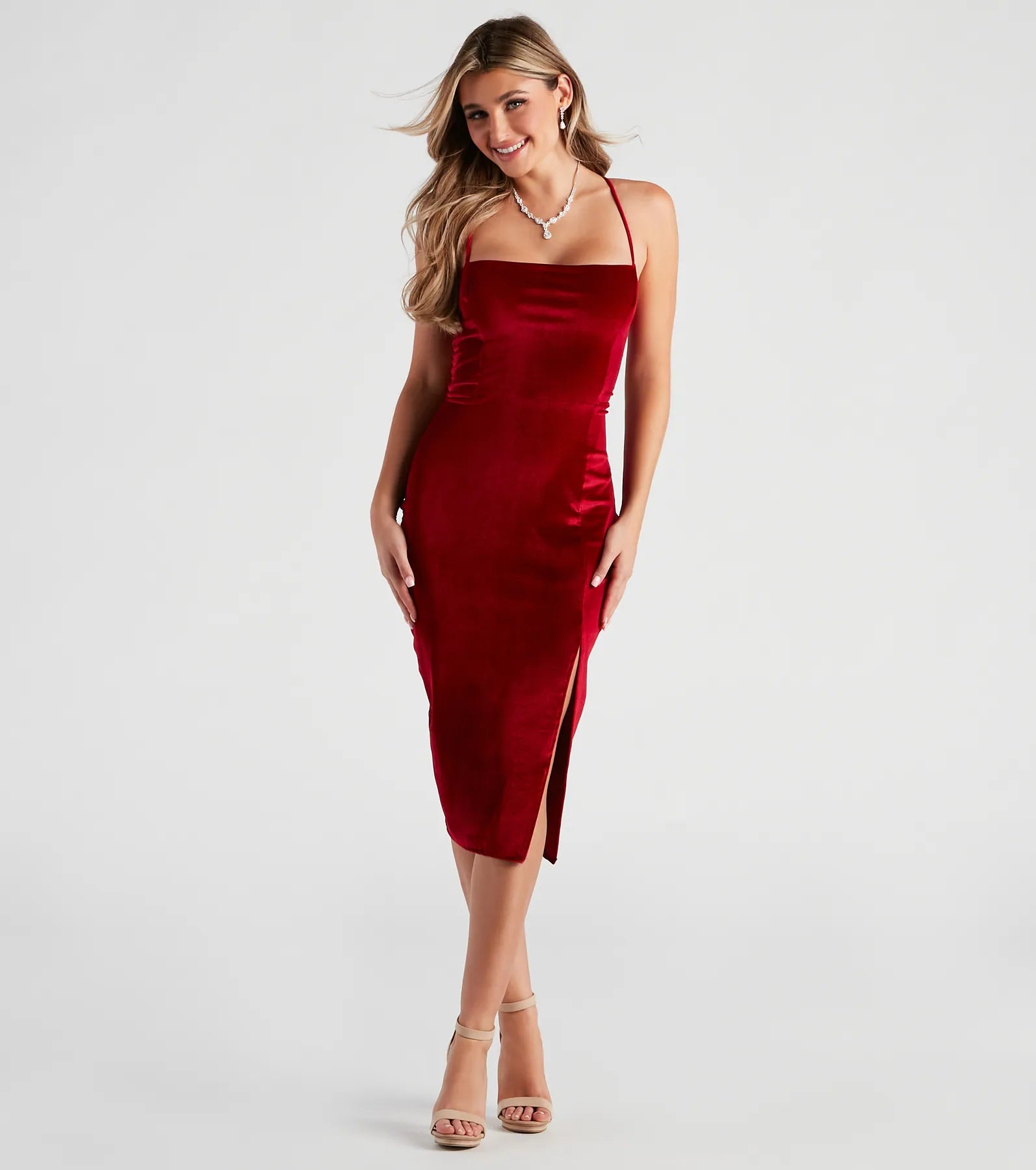 Kat Formal Velvet Slit Midi Dress