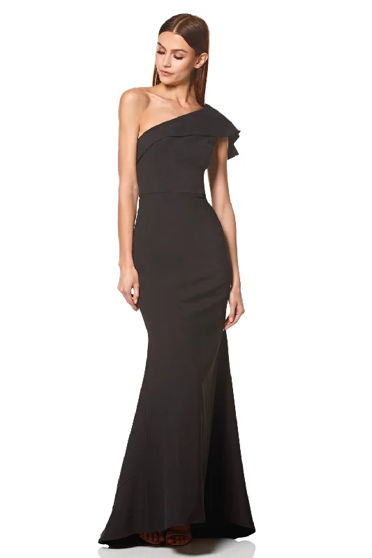 Levine Ruffle Frill One Shoulder Maxi Dress