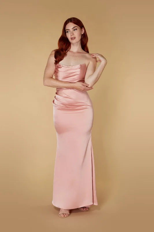 Lisa Strapless Satin Maxi with Train