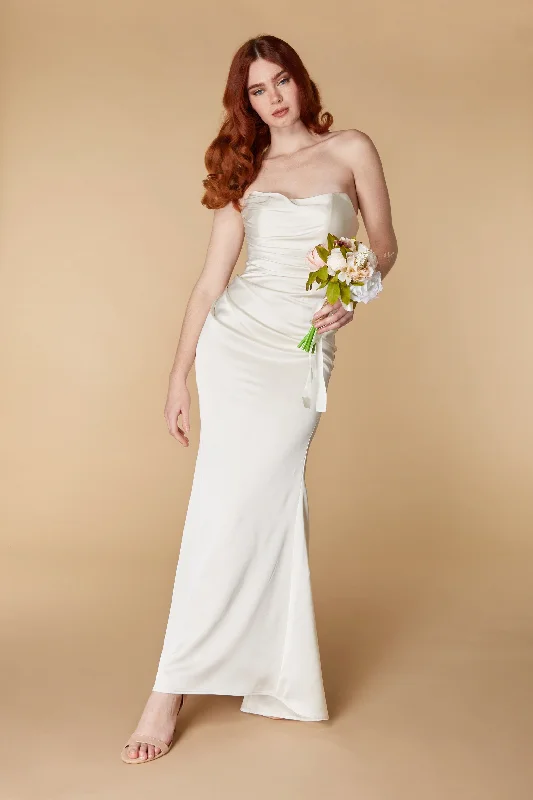 Lisa Strapless Satin Maxi with Train