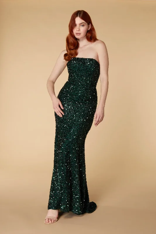 Nera Strapless Sequin Maxi with Train