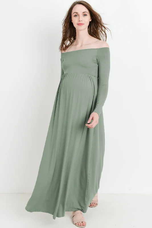 Off Shoulder Long Sleeve Maternity Maxi Dress