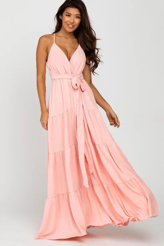 Peach Racerback Tiered Maxi Dress