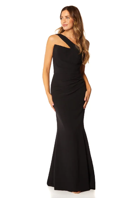 Quinn One Shoulder Fishtail Maxi Dress with Pleat Detail