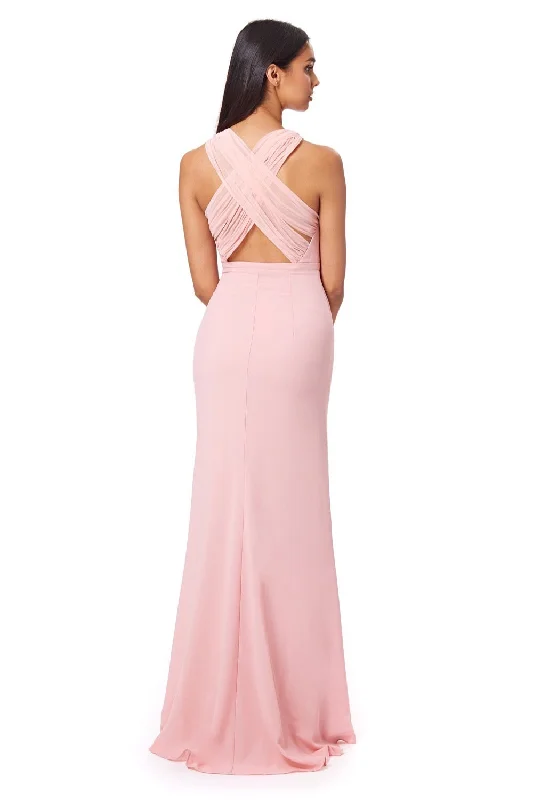 Rhiannon High Neck Chiffon Maxi Dress with Cross Back