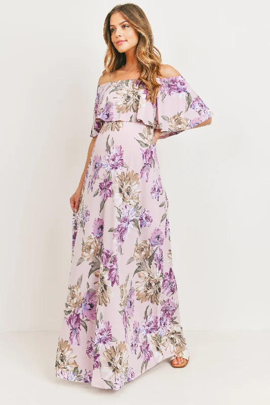 Ruffle Off The Shoulder Maxi Maternity Dress