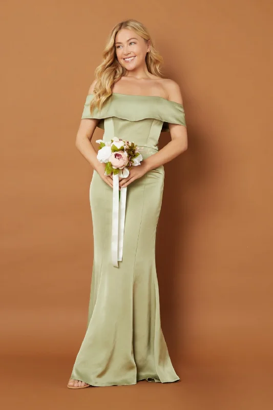 Sage Off Shoulder Maxi Dress with Train