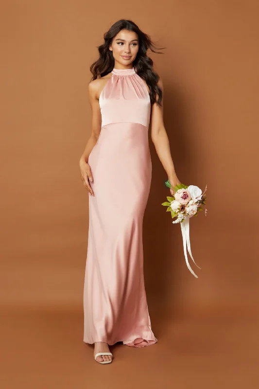 Starlette Halter Neck Maxi Dress with Back Tie and Button Back Detail