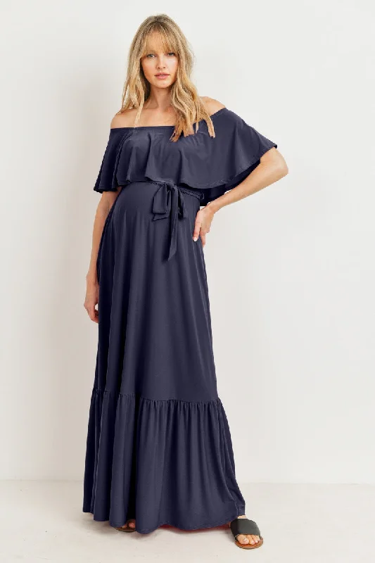 Tie Waist Off Shoulder Maternity Maxi Dress