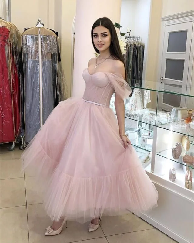 Tulle Off-the-shoulder Midi Dress     S2670