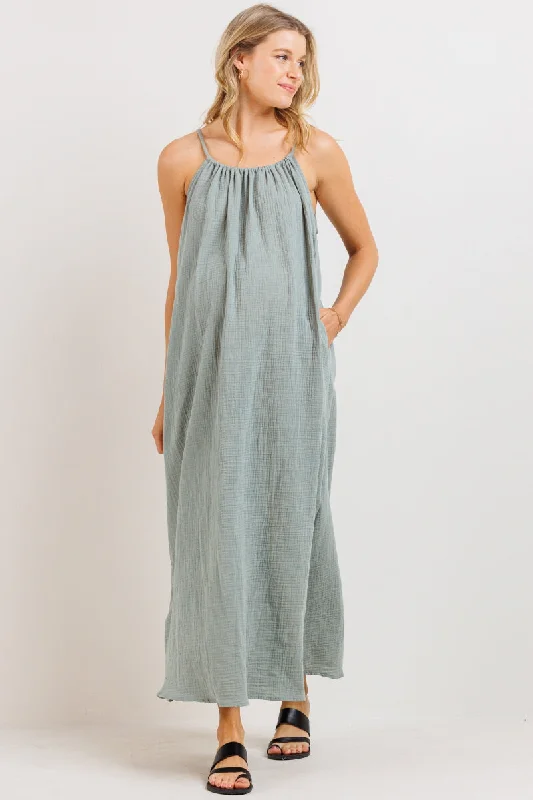 Tunnel Strap Pocket Maternity Maxi Dress