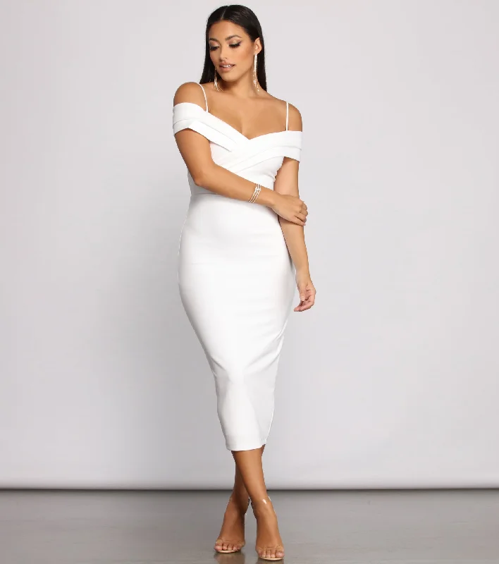 Valeria Formal Off-The-Shoulder Crepe Midi Dress